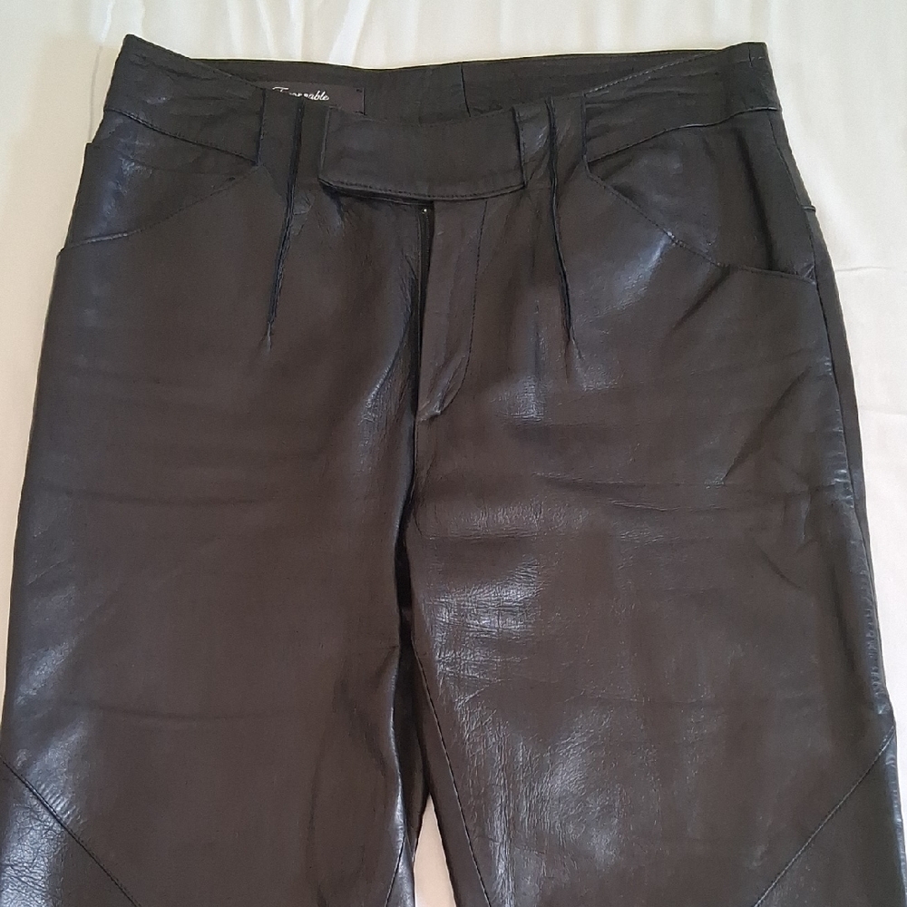 Faconnable Black Leather Boot Cut Pants